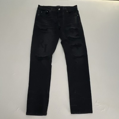 AMIRI Black Distressed Slim Denim Jeans with Logo Accents 