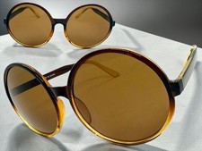 OVERSIZED EXAGGERATED Vintage Retro Hippie SUNGLASSES X Large Round Brown Frame