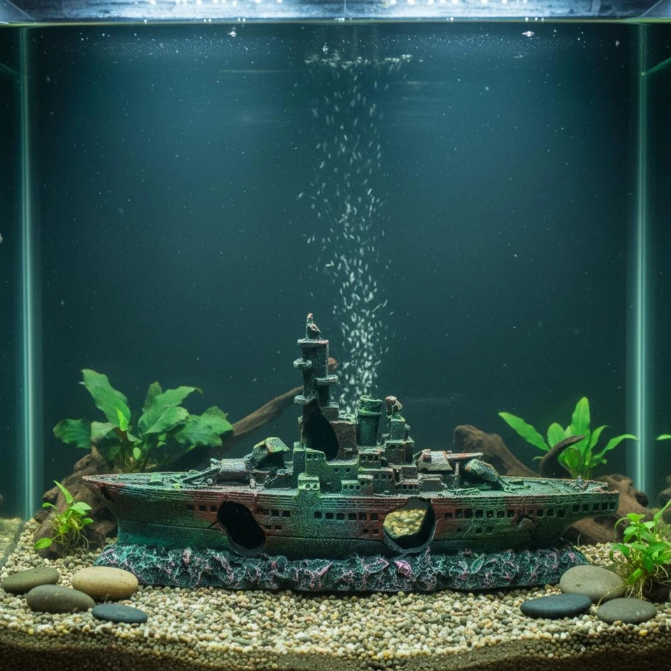 Épave Bateau Aquarium En Résine Épave de Navire de Guerre Décor Réaliste - Photo 1/4