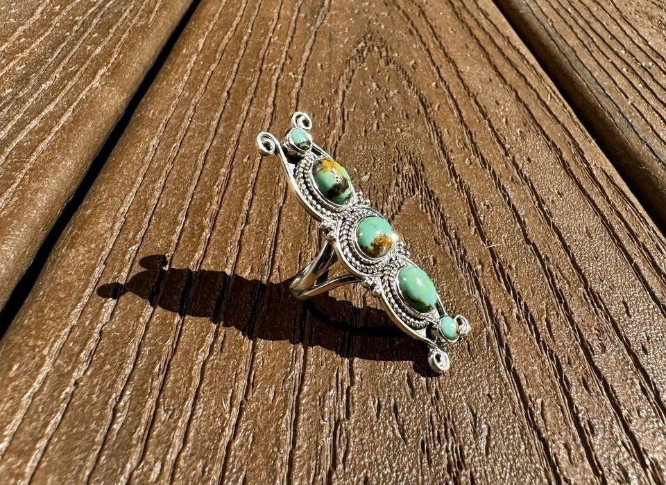 Anillo contemporáneo alargado de plata de ley y turquesa talla 6 Foto 4 de 4