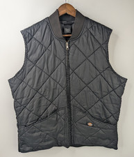 Dickies Vest Men s Large Diamond Quilted Black Full Zip Y2K Casual Work Pockets