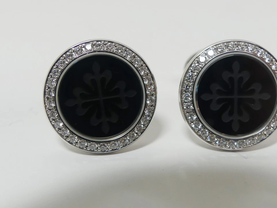 Gemelos Patek Philippe Diamond Onyx Oro Blanco 18K Calatrava 205.9108G-001 Foto 4 de 4