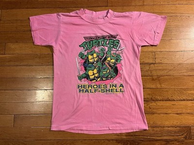 VINTAGE Teenage Mutant Ninja Turtles Heroes in a Half Shell Shirt S Pink 1990