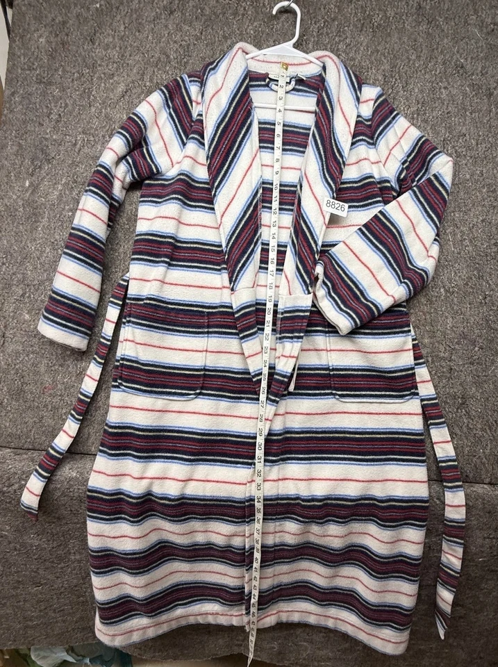 Bata para mujer LL Bean larga a rayas polar roja blanca azul SP Foto 4 de 4