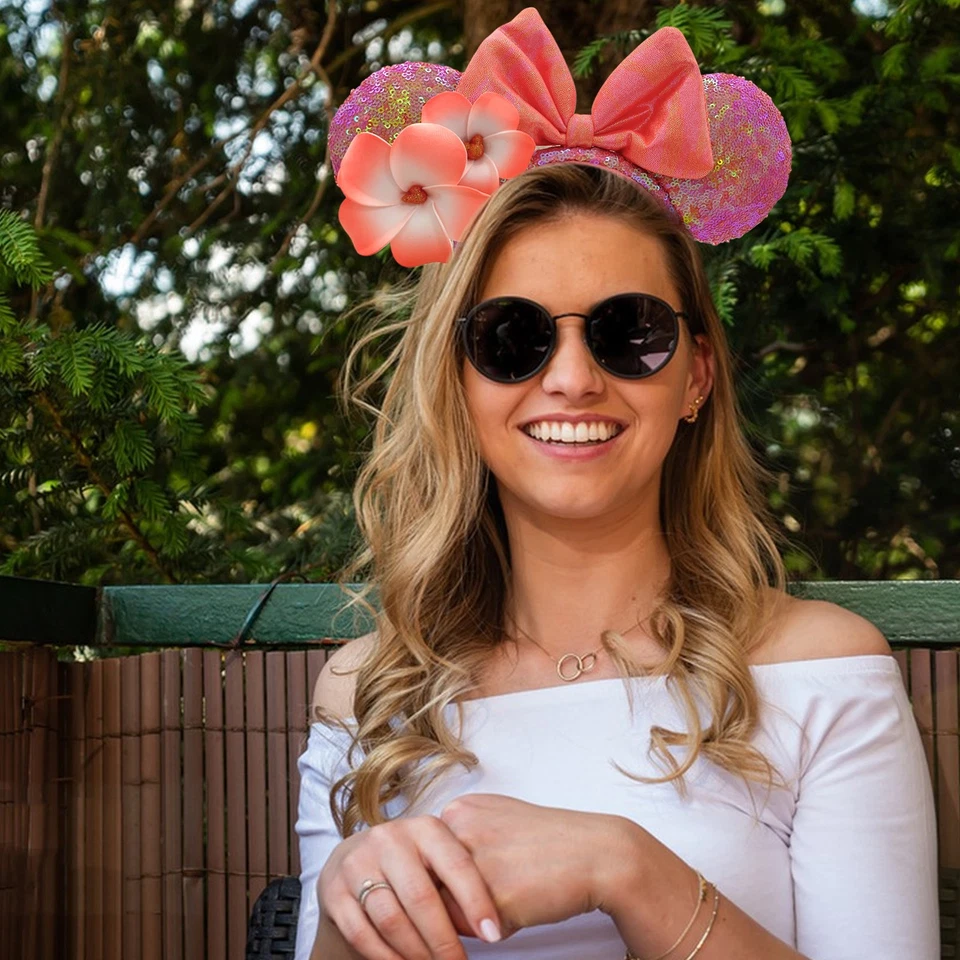 Conjunto de 1/3 peças de orelhas de lantejoulas Disney` Park Aulani Havaí Mickey Mouse Plumeria - Imagem 2 de 4