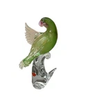 Murano Art Glass Green Parrot Bird Figurine Gold Flecks Formia 1988
