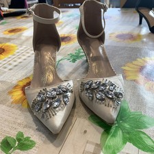 M&S Collection Cream Bejewelled Strappy Shoes, 2 Inch Heel Size 3.5 Mark See Pic