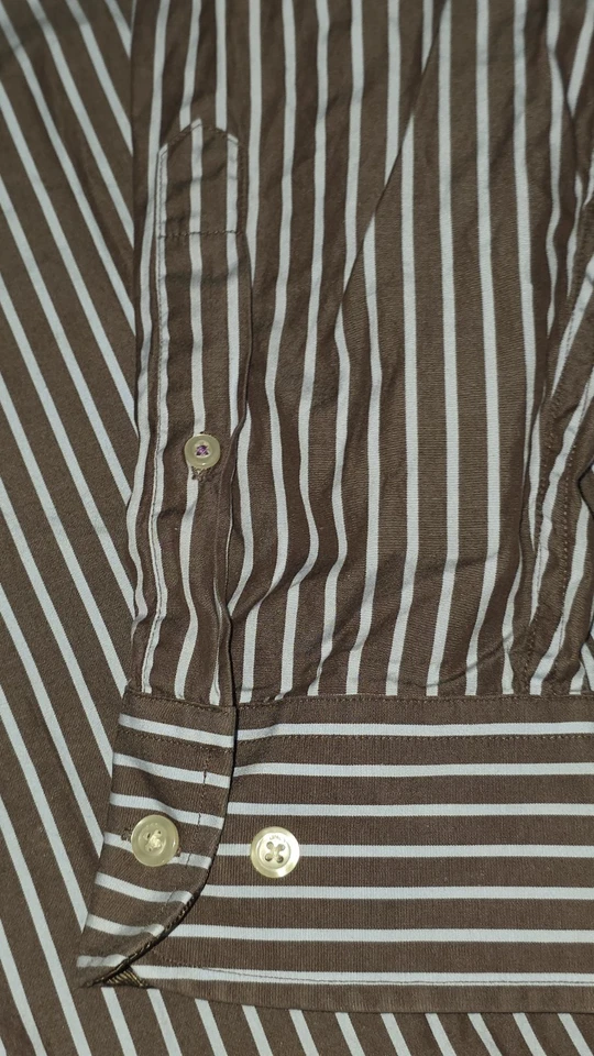 LINCS Men's XL Button Dress Shirt Brown/ White/ Blue Stripe - Image 3 of 4