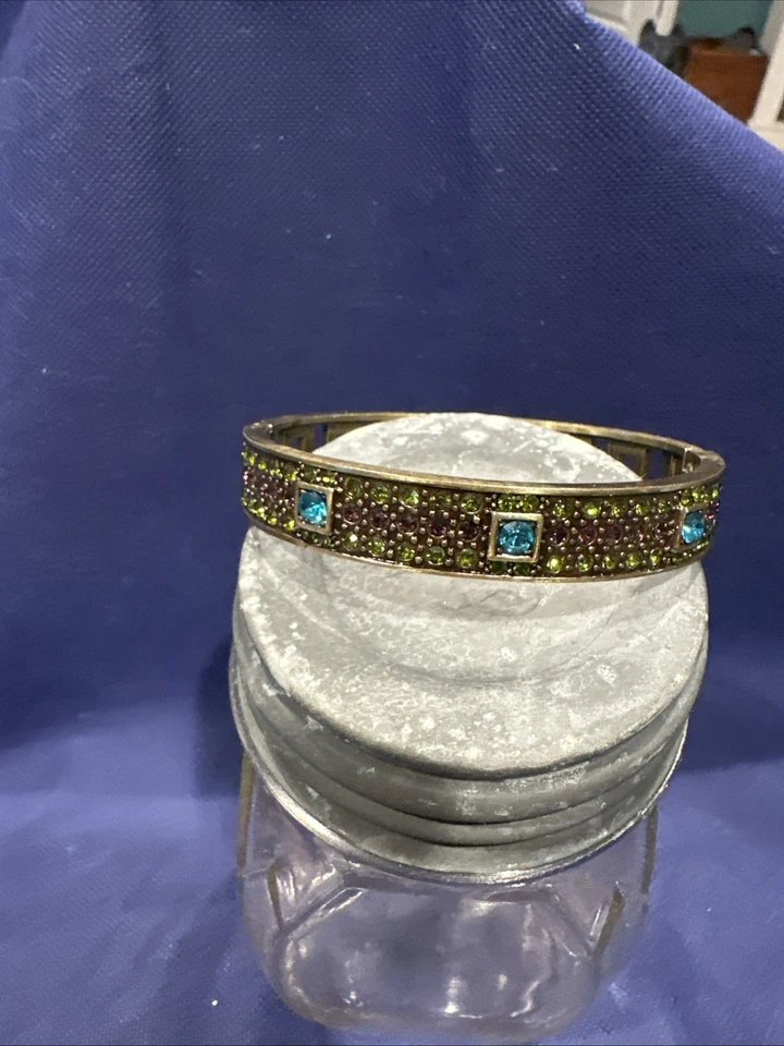 PULSERA BRAZALETE CON BISAGRAS CRISTAL COLOR VERDE Y ROSA BRONCE AZUL HEIDI DAUS DE COLECCIÓN Foto 4 de 4