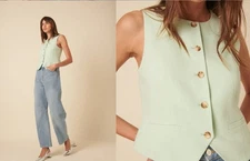 Nobody's Child Crew Neck Linen-Blend Waistcoat Top, Mint - UK 6 - BNWT - £79