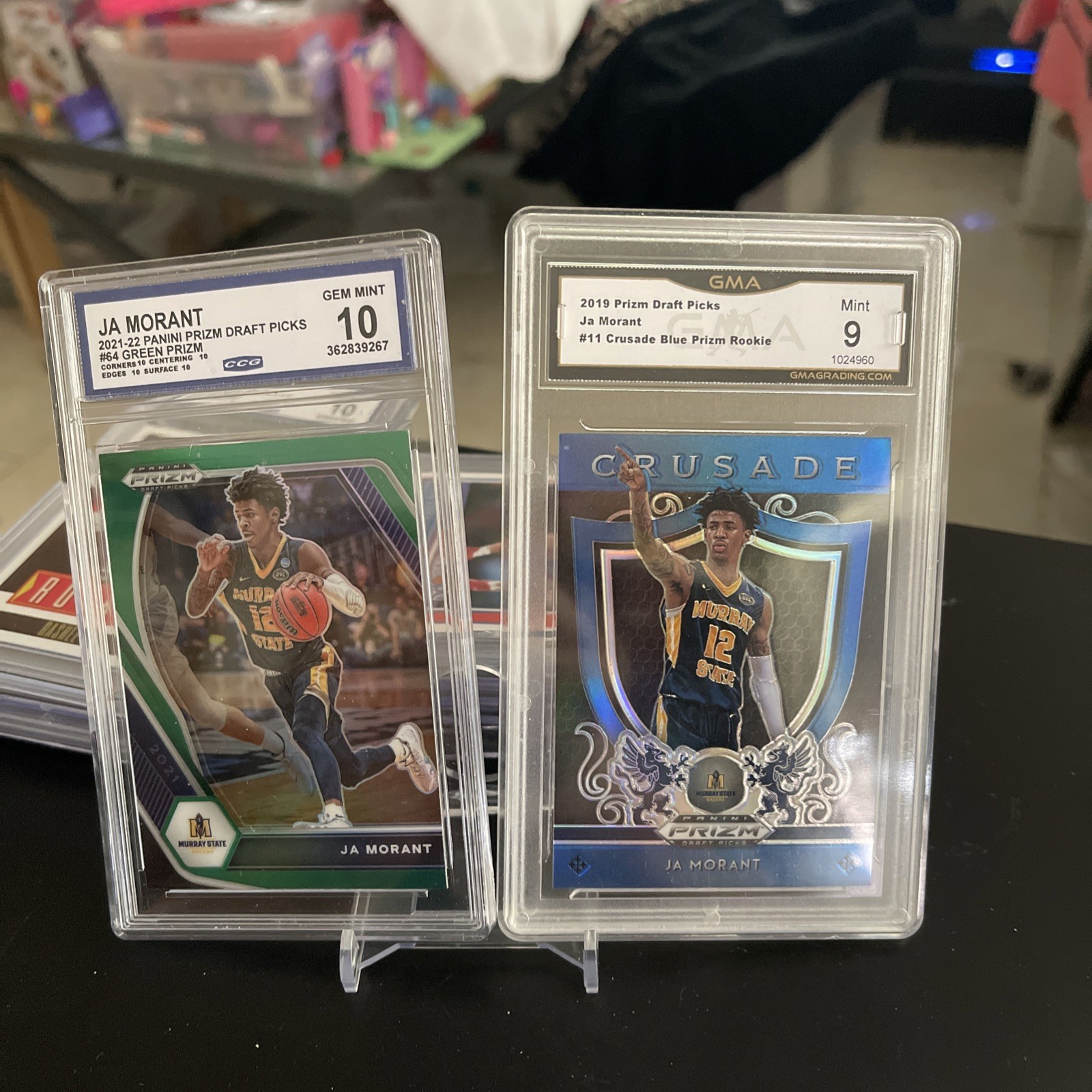 2021-22 Panini Prizm Draft Picks GREEN JA Morant GEM 10 +2019 Panini Morant