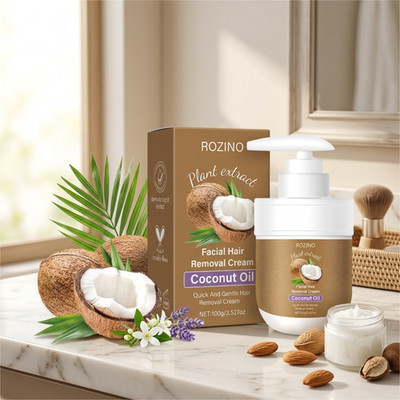 Facial Hair Removal Cream - Coconut Oil Based Gentle Body Hair Remover Cream for
