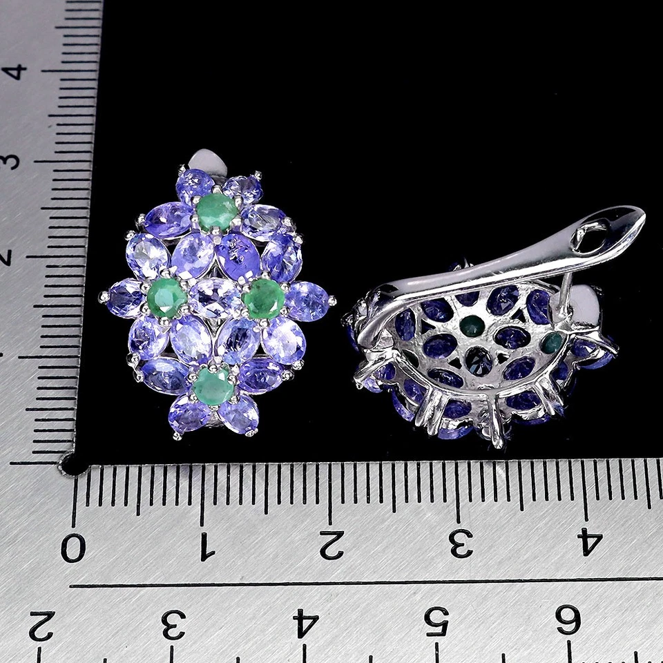 925 Sterlingsilber Ohrringe Oval Tanzanit Smaragd Natürlicher Edelstein Schmuck - Bild 3 von 4