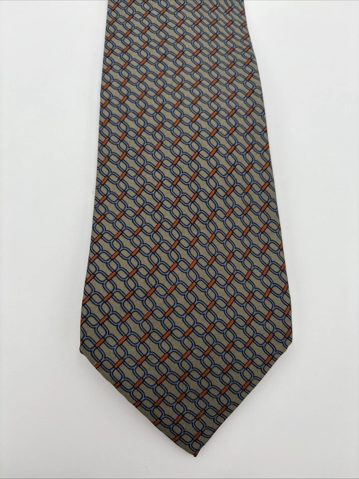 LORIS AZZARO PARIS 100% SEDA HOMBRE CORBATA 58x3,75 Geométrica Marrón Azul Rojo Foto 2 de 4