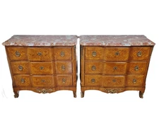 PAIR Vintage Louis XV FRENCH Style BRONZE Mounted MARBLE Top Chest COMMODES
