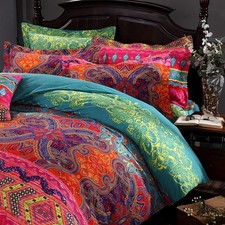 Exotic Boho Duvet Cover Set Queen 100 Brushed Cotton Soft Bohemian Bedding Red