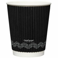 500 x 16oz LEAFWARE COMPOSTABLE BLACK RIPPLE HOT CUPS: For Tea, Coffee, Hot Choc