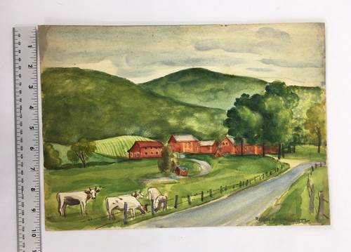 Acuarela de paisaje original de 10” X 14” del ilustrador de los años 50 R. Schwartz - Imagen 7 de 7