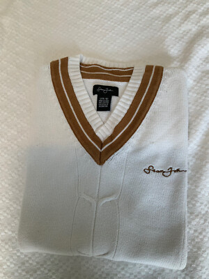Boys Sean John White & Camel Knitted Sleeveles Jumper Vest Size L (14/16 )
