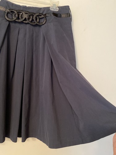 LAPIS WOMENS NAVY PLEAT FRONT & BACK MIDI SKIRT SELF ATTCHED SATIN 5 RING BELT L - Picture 10 of 12