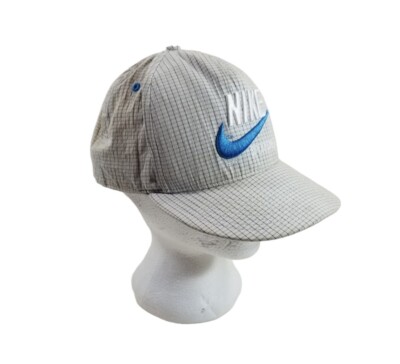 Vintage Nike Sportswear Checked Hat Cap Unisex Gray Blue Snap Back RARE!! 