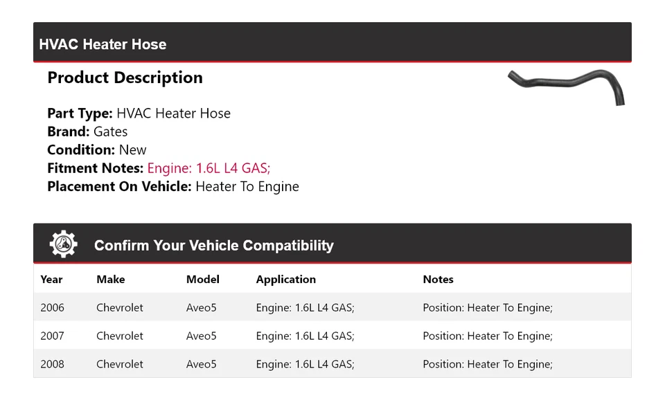 For 2006-2008 Chevrolet Aveo5 HVAC Heater Hose Heater To Engine Gates 2007 - Image 2 of 4