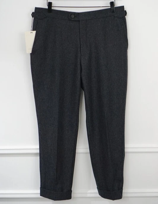 Men Suitsupply Soho Suhu Trousers Flannel Wool Grey Size 23 EU46S UK/US36S