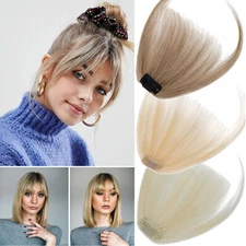 Clip in Thin Air Bangs 100% Real Remy Human Hair Extensions Thick Neat Fringe US