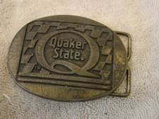 QUAKER STATE MOTOR OIL VINTAGE BELT BUCKLE USED BRASS NICE LOGO