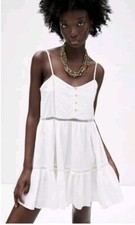 Zara Babydoll Mini Dress Womens Small White Festival Boho Cottage Beach Summer