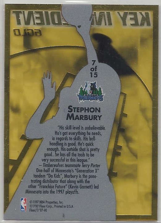 1997-98 Fleer Key Ingredient GOLD #7, Stephon Marbury, Minnesota