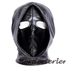 Double layer BDSM Bondage Hood Mask Zipper Closed Blackout Mask Blindfold,Head
