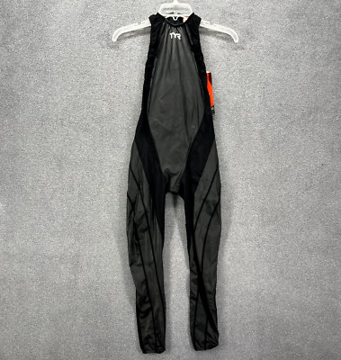 TYR Swim Suit Womens 24 L Black Tracer A7 Zip Back Full Body USA Made FINA New