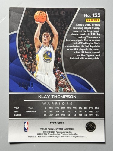 Klay Thompson 2021-22 Panini Spectra /49 Blue Orange Asia Prizm #155 Debut SSP - Photo 2 sur 3