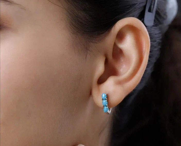 Sleeping Beauty Turquoise Huggie Hoops Sterling Silver Earrings 1.10 Cts - Image 2 of 4