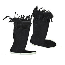 17" Tall Fringe Moccasins w/ Thick Leather Sole