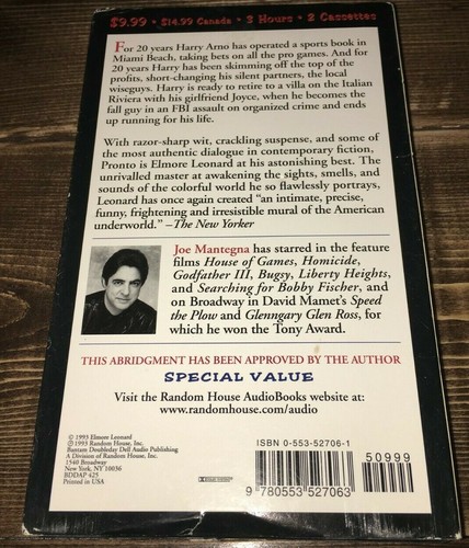 Pronto - Elmore Leonard (Audiobook) Cassette + FREE MP3 USB Joe Mantegna - Picture 2 of 3