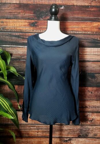 T Tahari Blouse Shirt Size XS Womens Silky Black Navy Cowl Neck Tunic Top