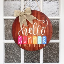 Hello Summer Sign 12 x 12 Inch Summer Welcome Sign Front Door Decor Farmhouse...
