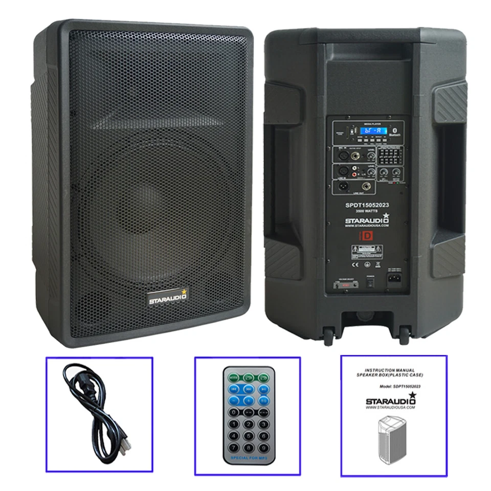 STARAUDIO 15 inch 2-Way PA Speaker Portable 15" 3500W Peak Powered Speaker W/TWS Bluetooth