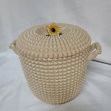 Antique 1920s Maruhon Ware Japan Hobnail Cookie Jar Yellow Flower Daisy~ 7.5" 