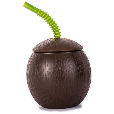amscan Luau Coconut Shape Resuable 18 oz. Party Cup w Straw, Brown