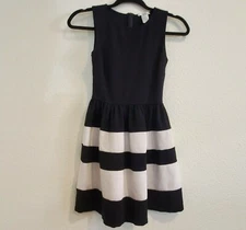 Bar III Fit n Flare Dress Womens X-Small Black and White Stripe