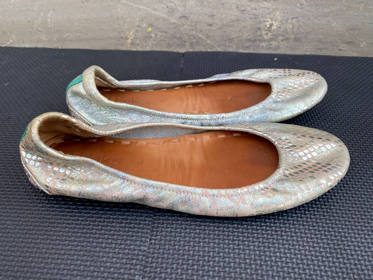 Tieks Romantic Blush Metallic Leather Ballet Flats Size Beige