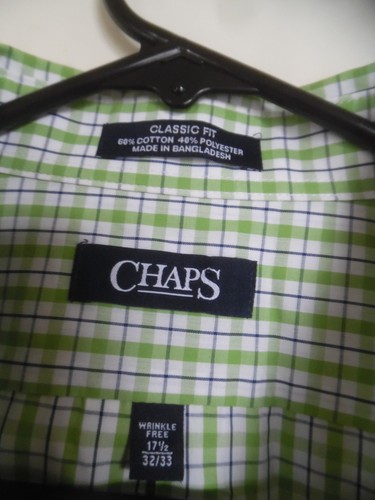 MEN'S RALPH LAUREN CHAPS GREEN PLAID CLASSIC FIT DRESS SHIRT SZ 17-17 1/2 - Picture 2 of 3