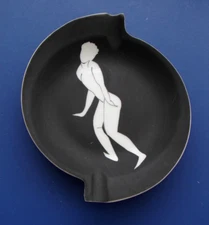Vintage Johanna Ceramics Black White Demitasse 5 1/2" Ashtray Art Deco Lady