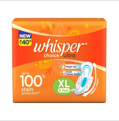 5 x coussinets hygiéniques Whisper Choice Ultra XL (6 tampons) + 1 paquet gra... - Photo 1/3