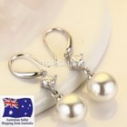 925 Sterling Silver Rhinestone Crystal Pearl Drop Dangle Earrings