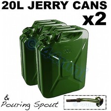 2 x 20L FUEL PETROL METAL JERRY CAN & 1 FLEXIBLE SPOUT 