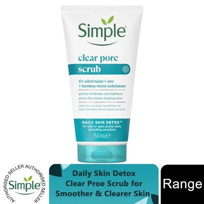 6 x 150ml Simple Daily Skin Detox Porenpolieren Gesichtspeeling für fettige Haut